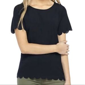 French Connection Top, Classic Black Scalloped Tee Shirt, Size M